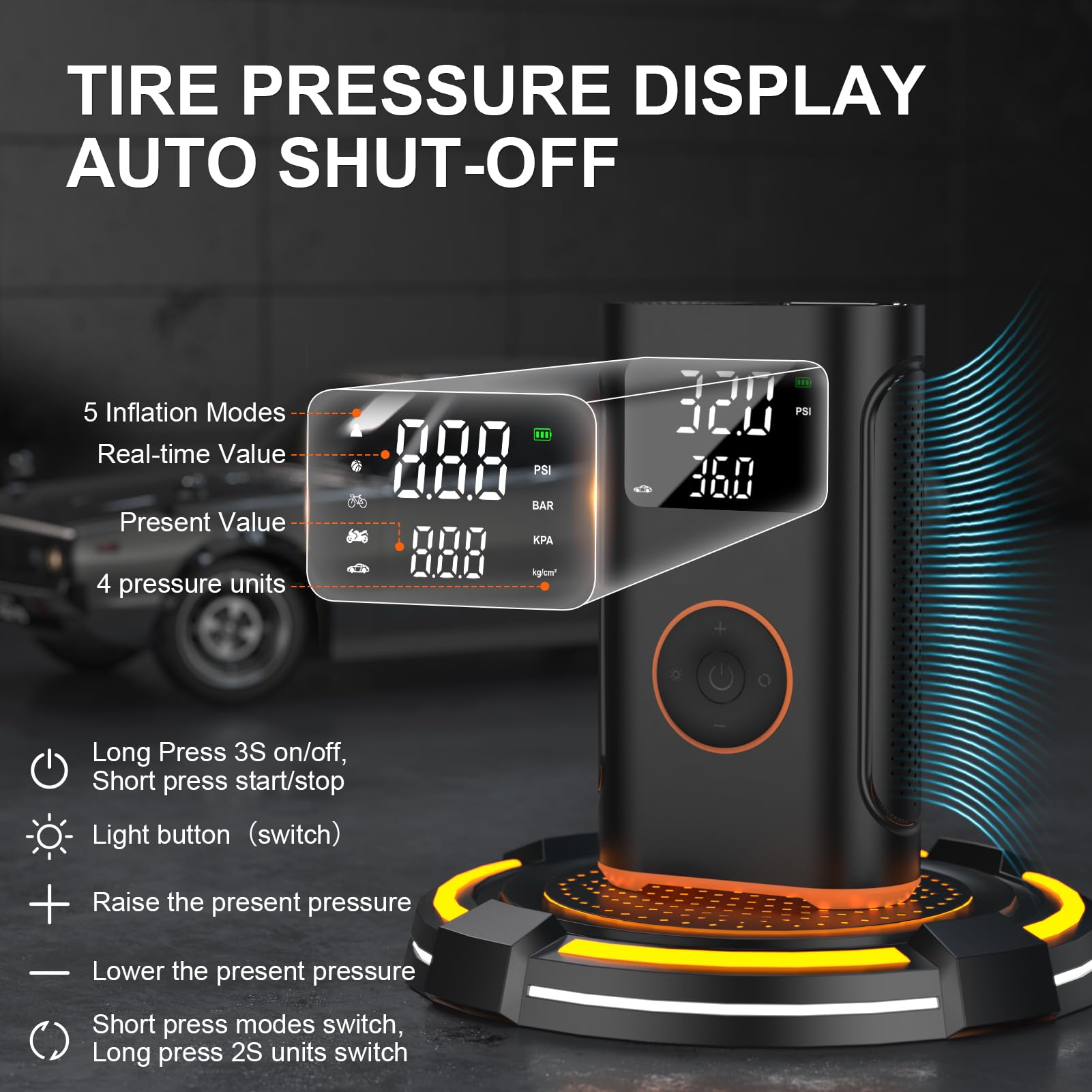 (New Upgrade) Zsx Tire Inflator Portable Air Compressor-160 Psi Air Pump With Memory Function, Electric Bike Pump With Tire Pres